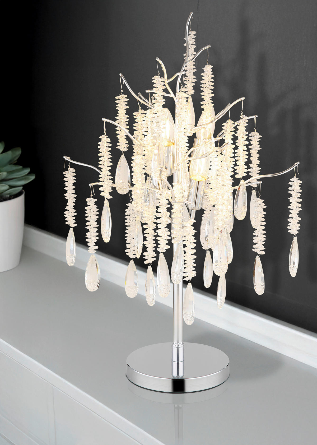 GLOBO Tischleuchte amber gold klar Metall Glas H/D: ca. 67x41 cm E14 4 Brennstellen Gloria - gold/klar (41,00/67,00cm) - GLOBO