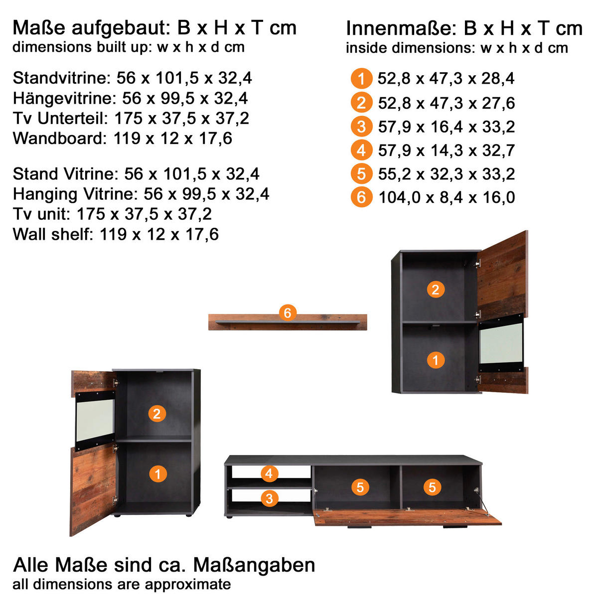 Wohnwand Mango Old Wood Nachbildung Matera Nachbildung B/H/T: ca. 246x182x37 cm Mango - (246,00/182,00/37,00cm) - Trendteam