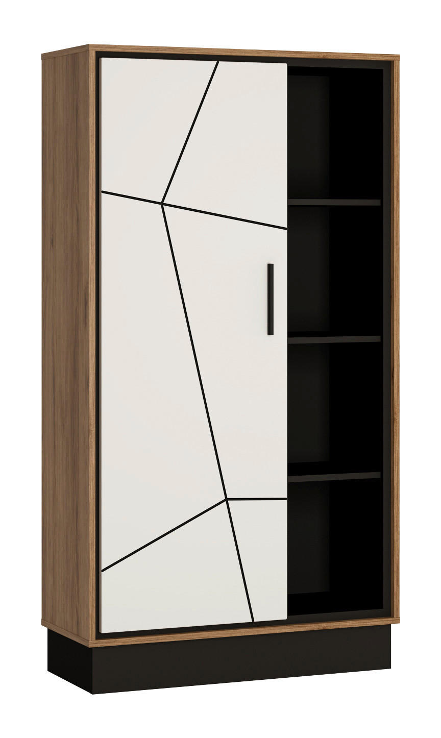 Standvitrine Brolo Eiche Cartania Nachbildung weiß Hochglanz schwarz B/H/T: ca. 85,4x160,4x37 cm Brolo - Eiche/weiß (85,40/160,40/37,00cm)