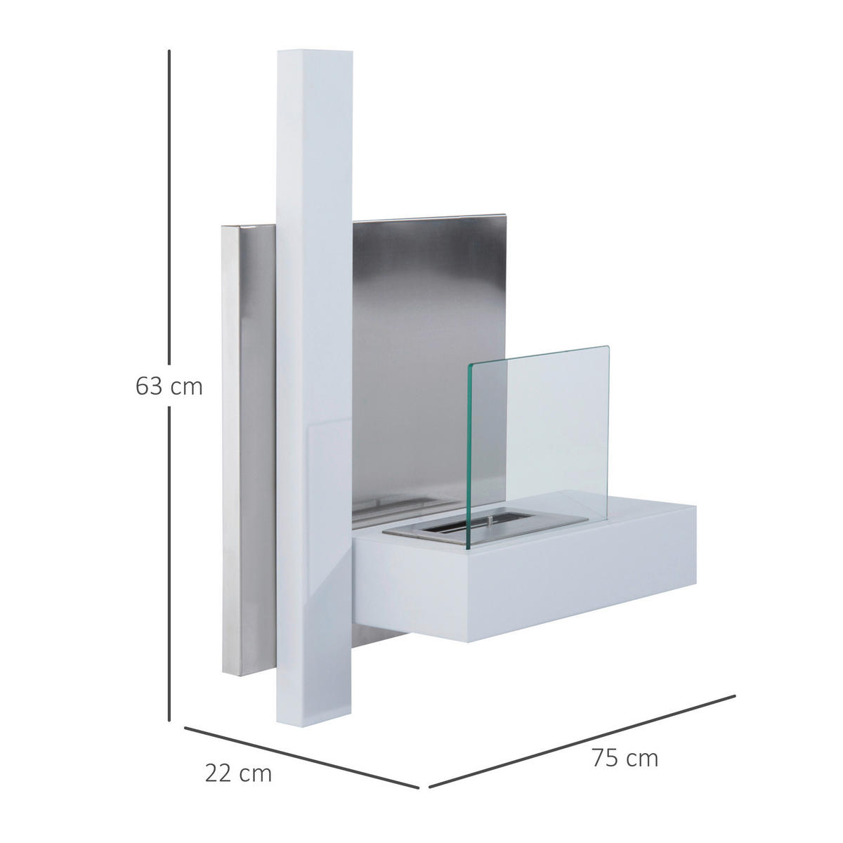 HOMCOM Ethanol-Kamin weiß Edelstahl B/H/L: ca. 63x75x22 cm Ethanol-Kamin - weiß (22,00/63,00/75,00cm) - HOMCOM