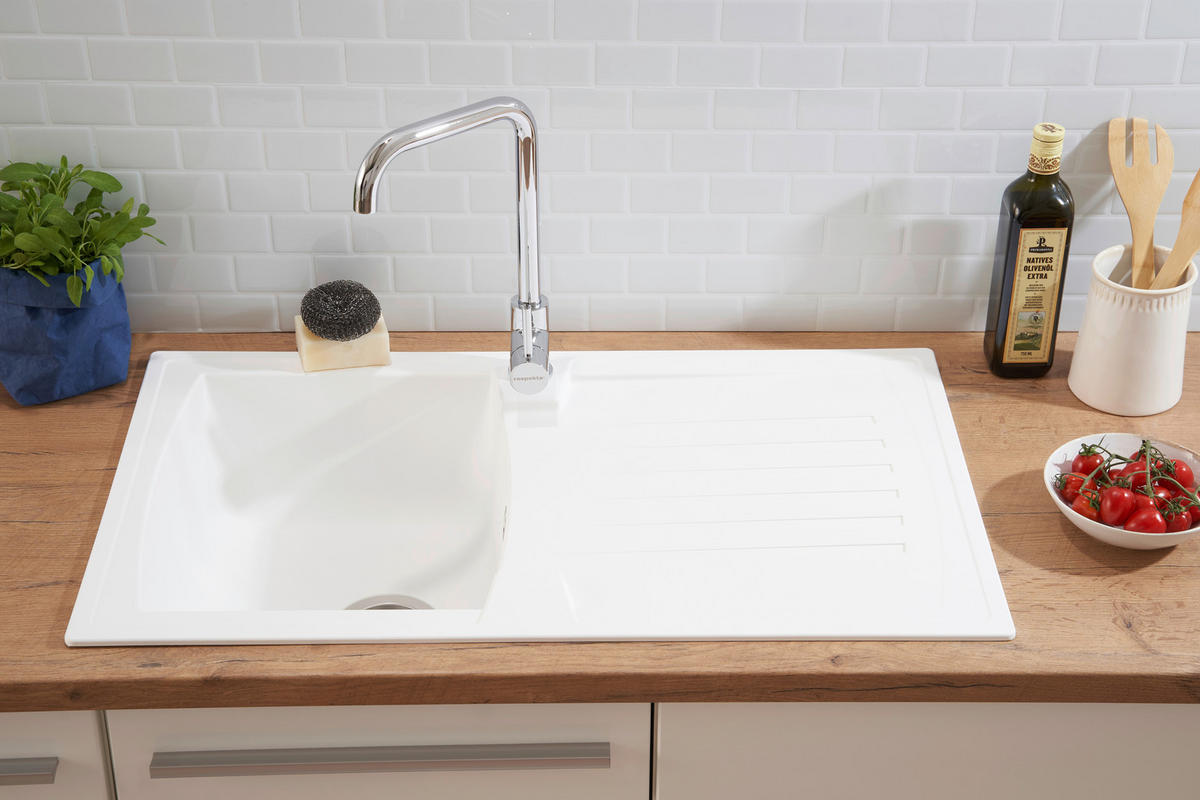 Respekta Einbauspüle Boston 86 x 50 W weiß Mineralite B/H/T: ca. 86x20x50 cm Boston 86 x 50 W - weiß (86,00/20,00/50,00cm) - Respekta