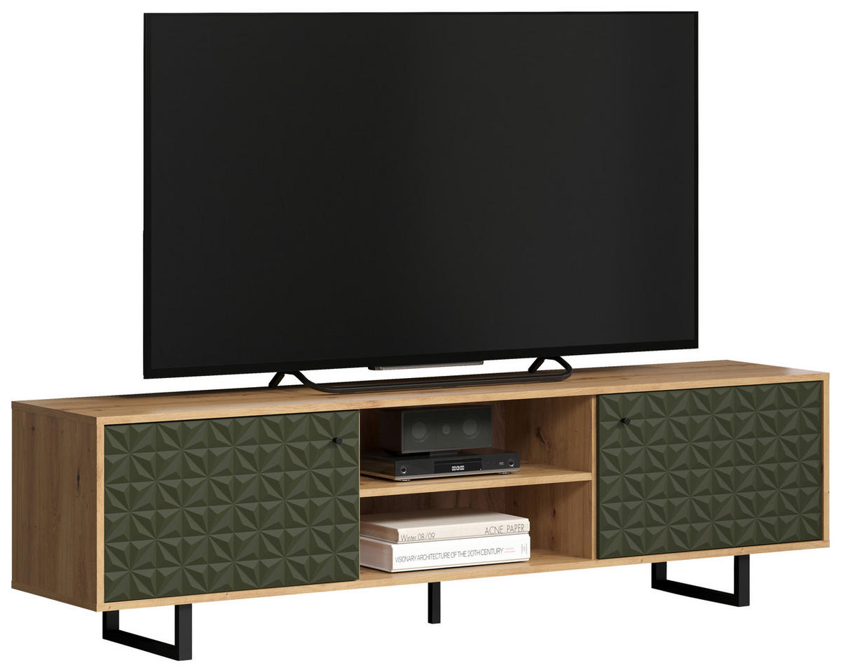 TV-Lowboard Sentra Eiche Artisan Nachbildung grün dunkel B/H/T: ca. 184x52x40 cm Sentra - Eiche/grün (184,00/52,00/40,00cm) - Trendteam