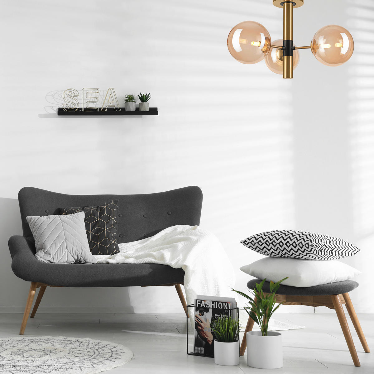 Lamkur Pendelleuchte ROLLO 49304 gold schwarz Stahl Glas H/L: ca. 32x36 cm E27 3 Brennstellen Rollo - gold/schwarz (36,00cm) - Lamkur