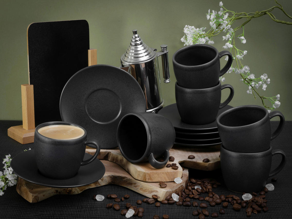 CreaTable Cappuccinotassen-Set Soft Touch schwarz Steinzeug 12 tlg. Soft Touch - schwarz - CreaTable