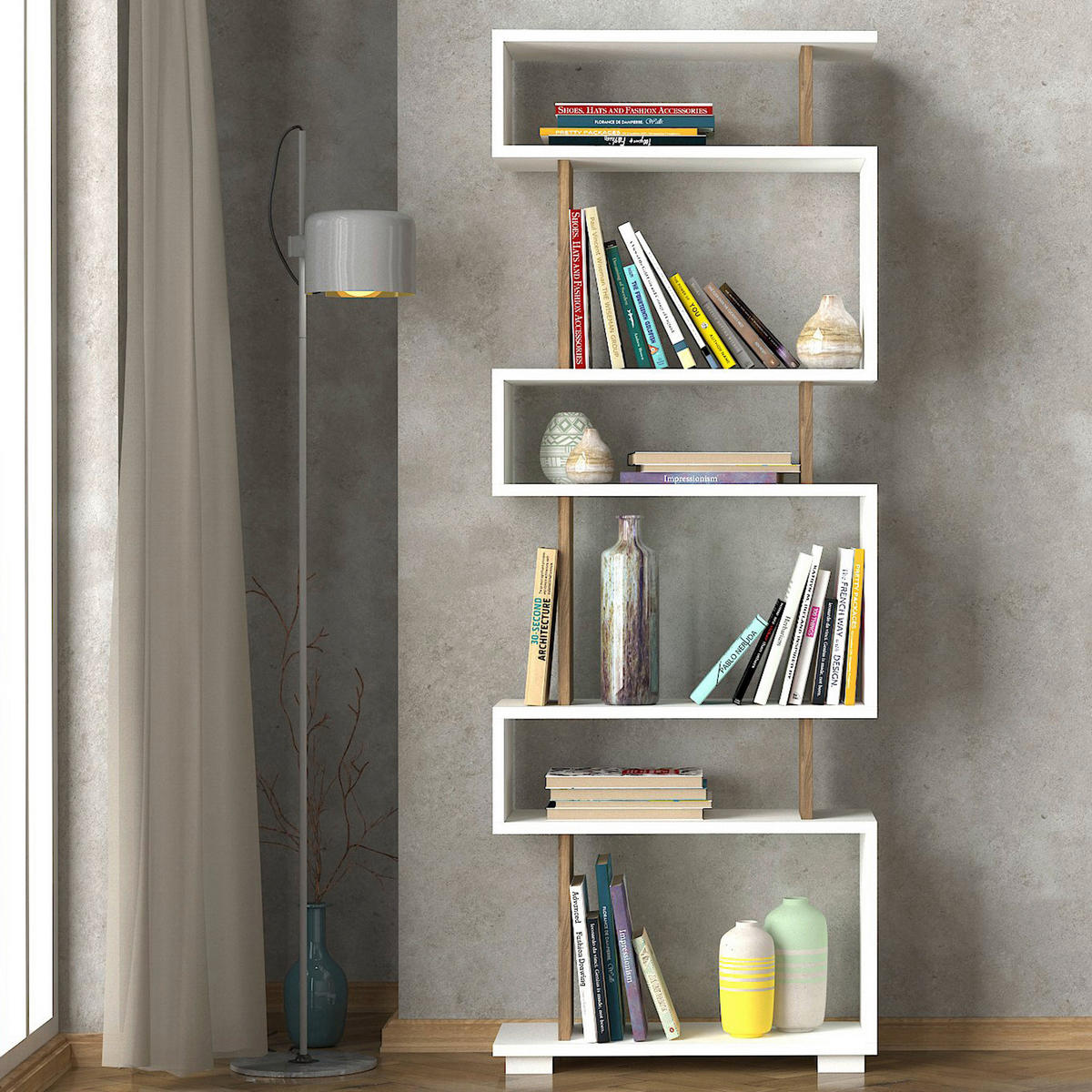 Regal Blok weiß walnuss Nachbildung B/H/T: ca. 60x160x20 cm Blok - weiß/walnuss (60,00/160,00/20,00cm) - moebel17