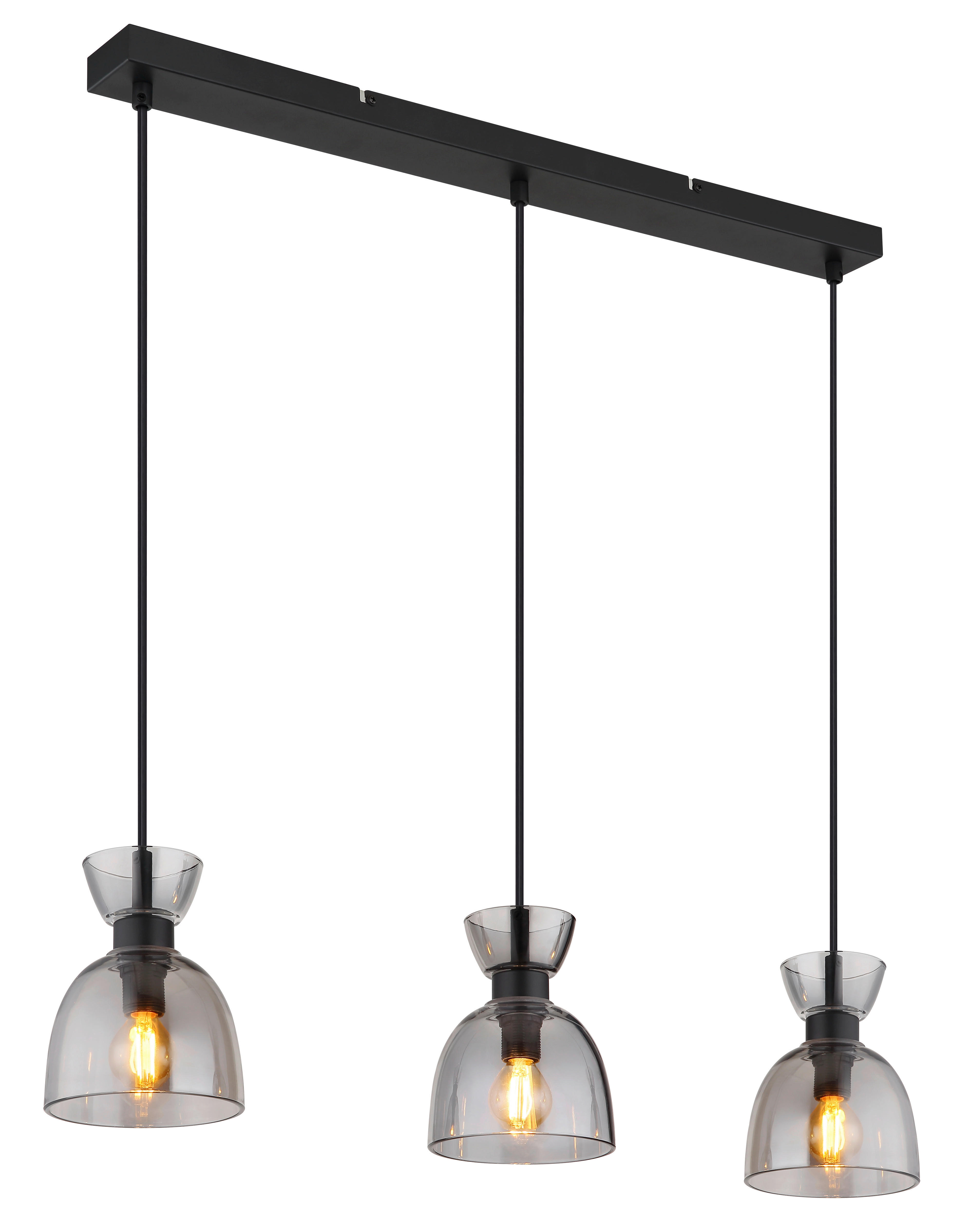 GLOBO Pendelleuchte schwarz Rauch mattschwarz Metall Glas B/H: ca. 65x120 cm E14 3 Brennstellen Massey - schwarz/mattschwarz (65,00/120,00cm) - GLOBO
