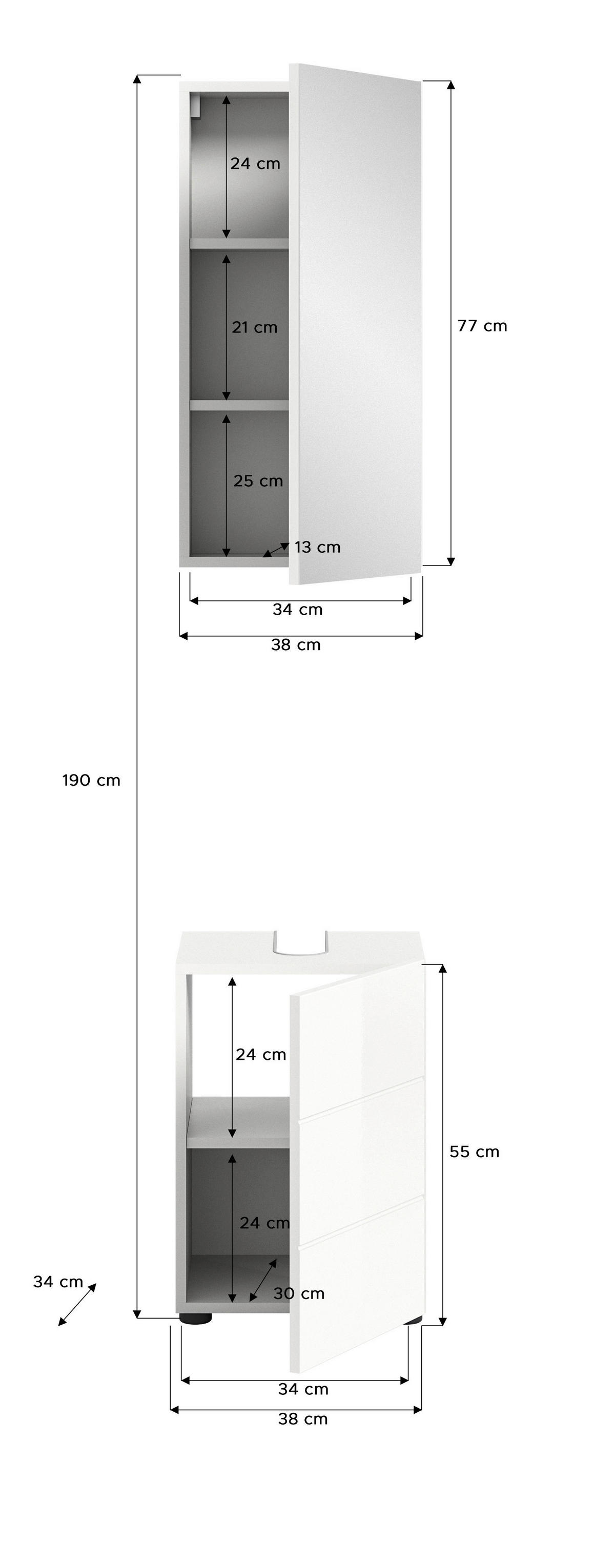 Badezimmer-Set VIRA weiß weiß Hochglanz B/H/T: ca. 38x190x34 cm VIRA - weiß (38,00/190,00/34,00cm) - xonox.home