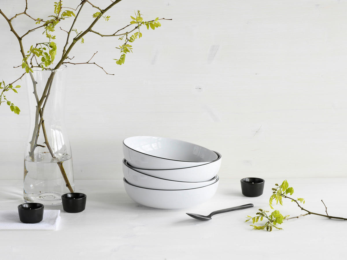 CreaTable Schüssel-Set Allround Black Line schwarz Porzellan Allround Black Line - weiß/schwarz - CreaTable