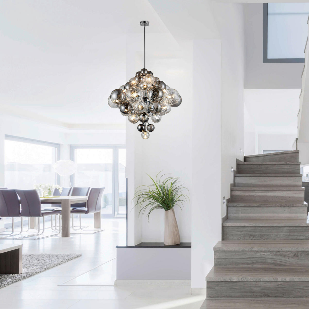Näve Leuchten Pendelleuchte Chrom Metall Glas B/H/T/D: ca. 75x120x75x75 cm G9 20 Brennstellen SPHERE - Chrom (75,00/120,00/75,00cm) - Näve Leuchten