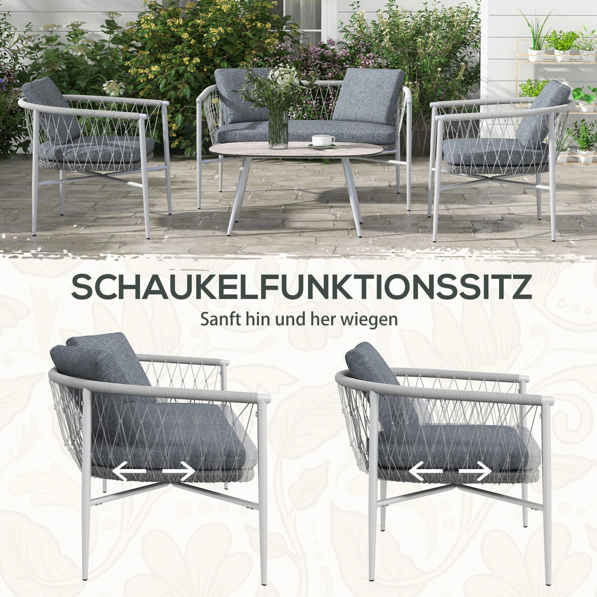 Outsunny Sitzgruppe grau Edelstahl B/H/L: ca. 68x121x67 cm Rattan_Gartenmöbel-Set - grau (67,00/68,00/121,00cm) - Outsunny