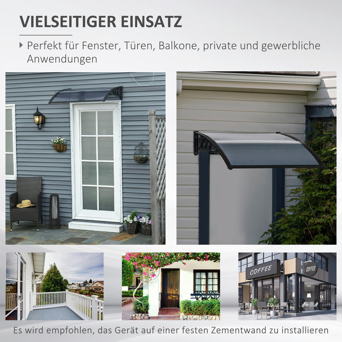 Outsunny Vordach für Haustür schwarz B/H/L: ca. 75x23x100 cm Vordach für Haustür - schwarz (100,00/75,00/23,00cm) - Outsunny