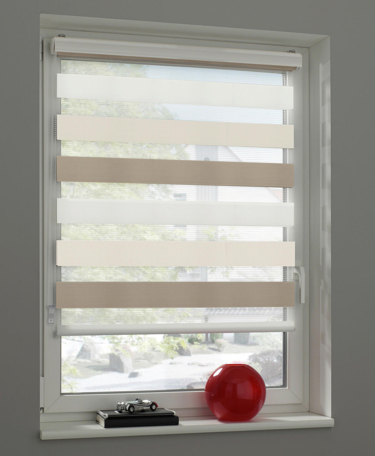Doppelrollo mit Blende weiß B/L: ca. 70x160 cm Doppelrollo_farbig - braun/weiß (70,00/160,00cm) - Boviva