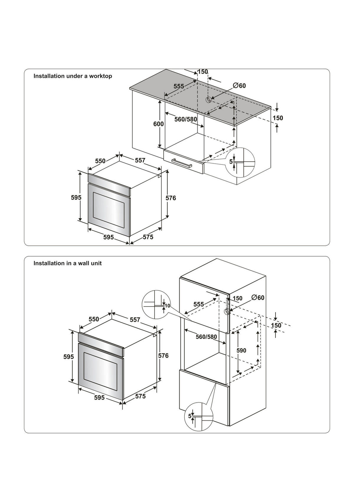 Mican Einbaubackofen BOAHSD65 schwarz Metall B/H/T: ca. 59,5x59,5x57 cm BOAHSD65 - schwarz (59,50/59,50/57,00cm) - Mican
