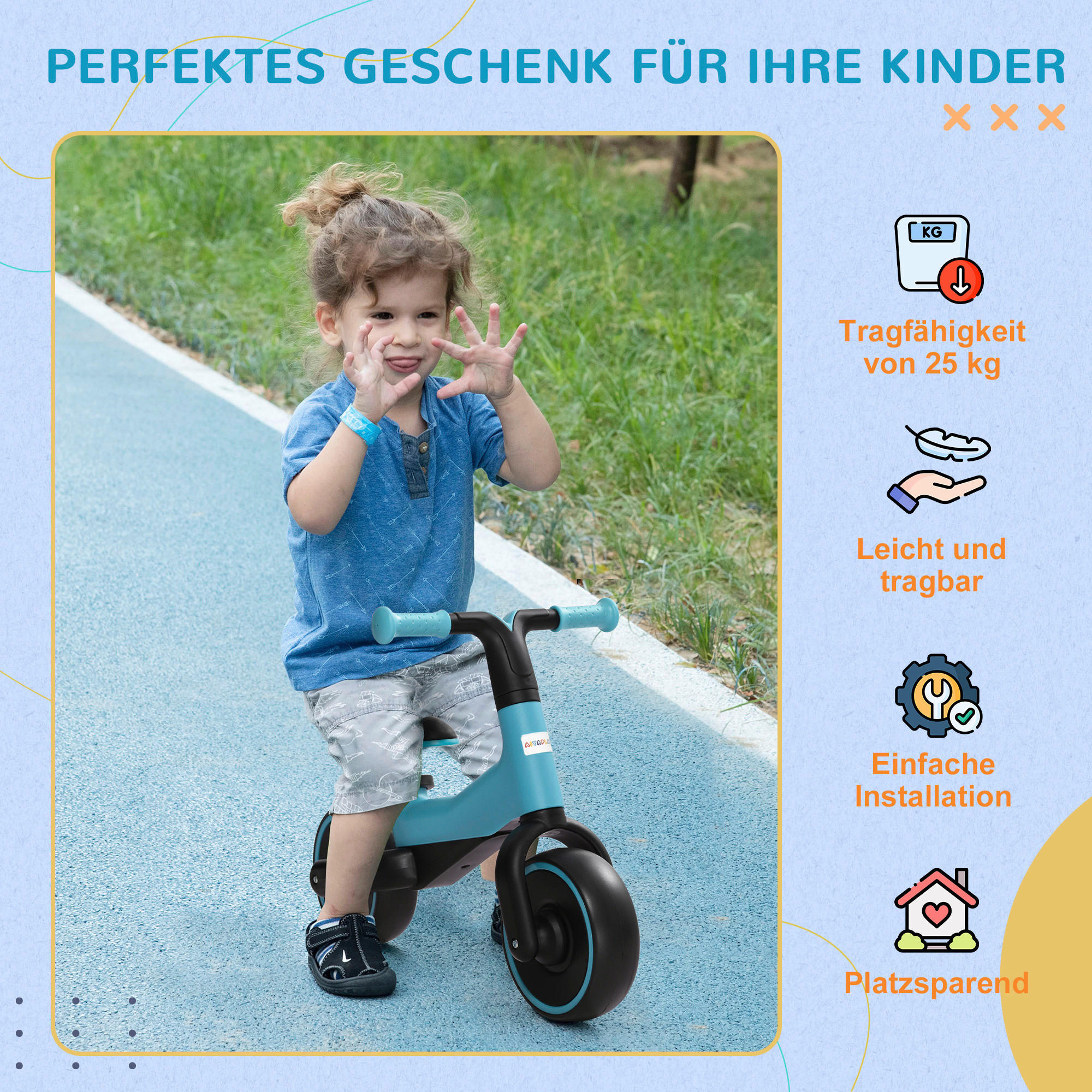 AIYAPLAY Kinderrad 370-255V00BU 19 Zoll Rahmenhöhe 30 cm 1 Gänge blau blau ca. 19 Zoll Laufrad_für_Kinder - blau (46,50/34,00/66,50cm) - AIYAPLAY