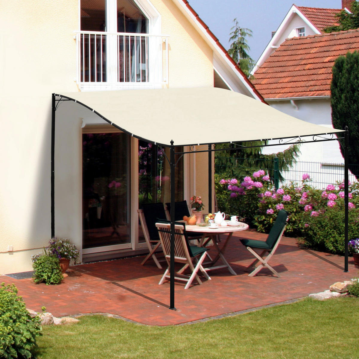 Outsunny Terrassenüberdachung creme Eisen B/H/L: ca. 297x245x297 cm Terrassenüberdachung - creme/schwarz (297,00/297,00/245,00cm) - Outsunny