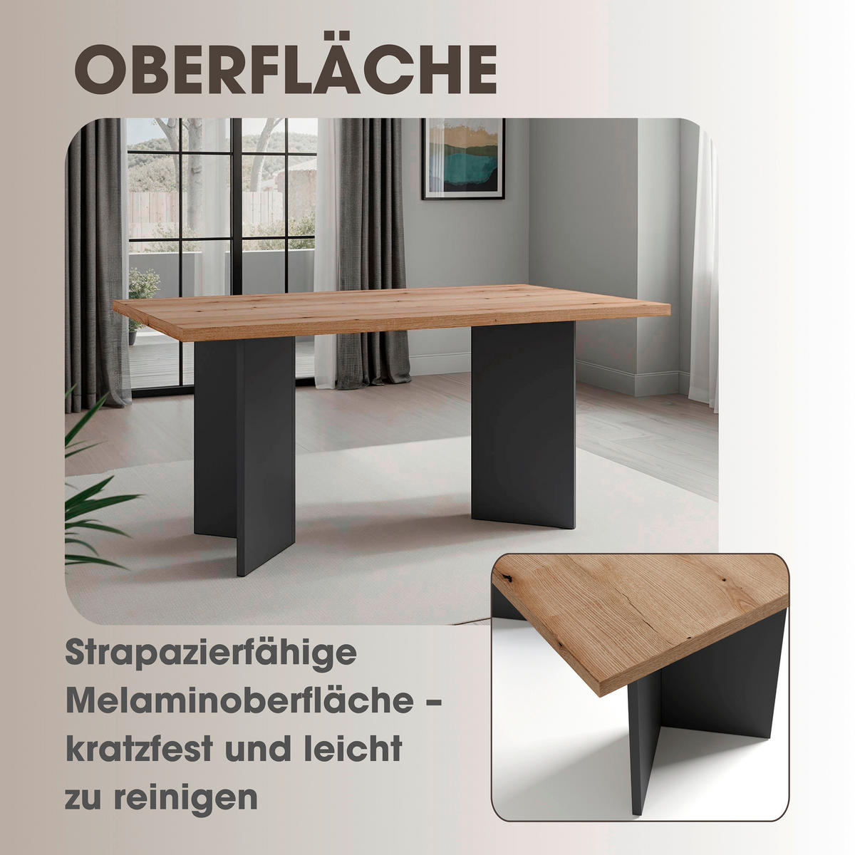 Tisch MARTEN Eiche anthrazit B/H/T: ca. 160x90x75,5 cm MARTEN - Eiche/anthrazit (160,00/90,00/75,50cm) - byLIVING
