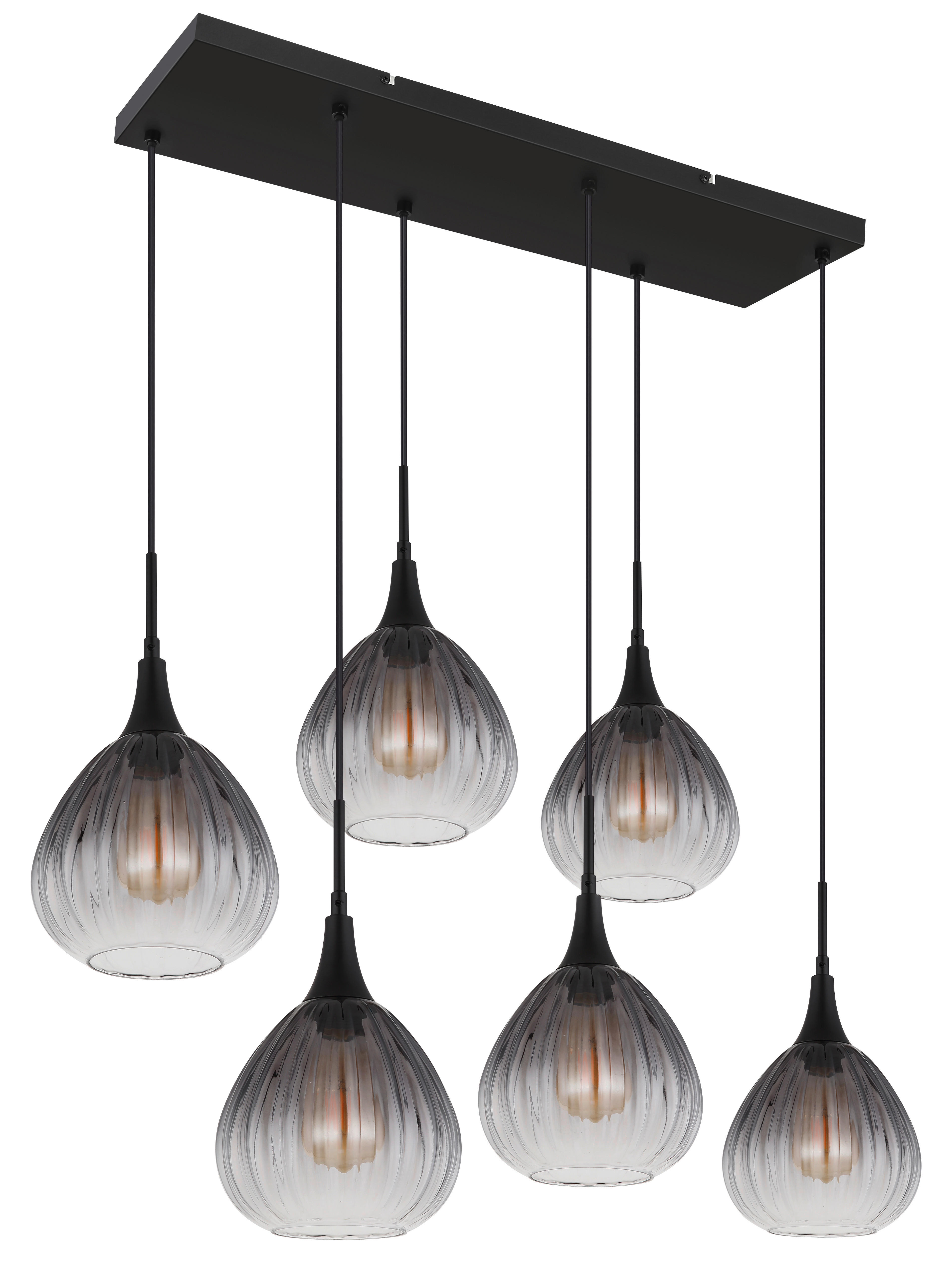 GLOBO Pendelleuchte Rauch schwarz Metall Glas B/H/T: ca. 40x120x90 cm E27 6 Brennstellen OLSEN - schwarz/Rauch (40,00/120,00/90,00cm) - GLOBO