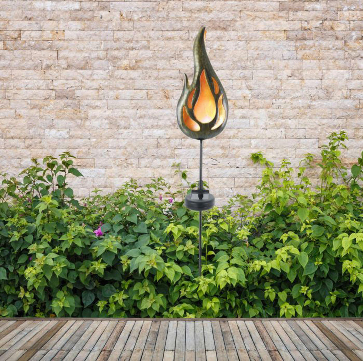 LED-Solar Erdspieß NV5244956 bronze Metall H/T/L: ca. 84x7x13 cm Flamme - bronze (13,00cm) - Näve Leuchten