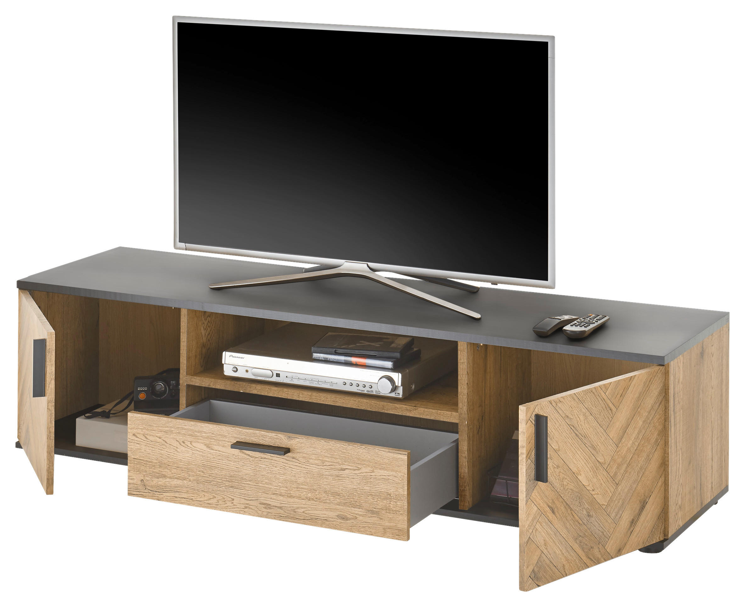 TV-Lowboard Sevilla Eiche Bartex Nachbildung schwarz B/H/T: ca. 154x42x42 cm Sevilla - schwarz (154,00/42,00/42,00cm)