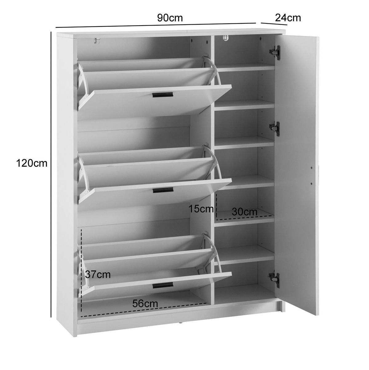 Schuhschrank weiß B/H/T: ca. 90x120x24 cm Schuhschrank - weiß (90,00/120,00/24,00cm) - Wohnling