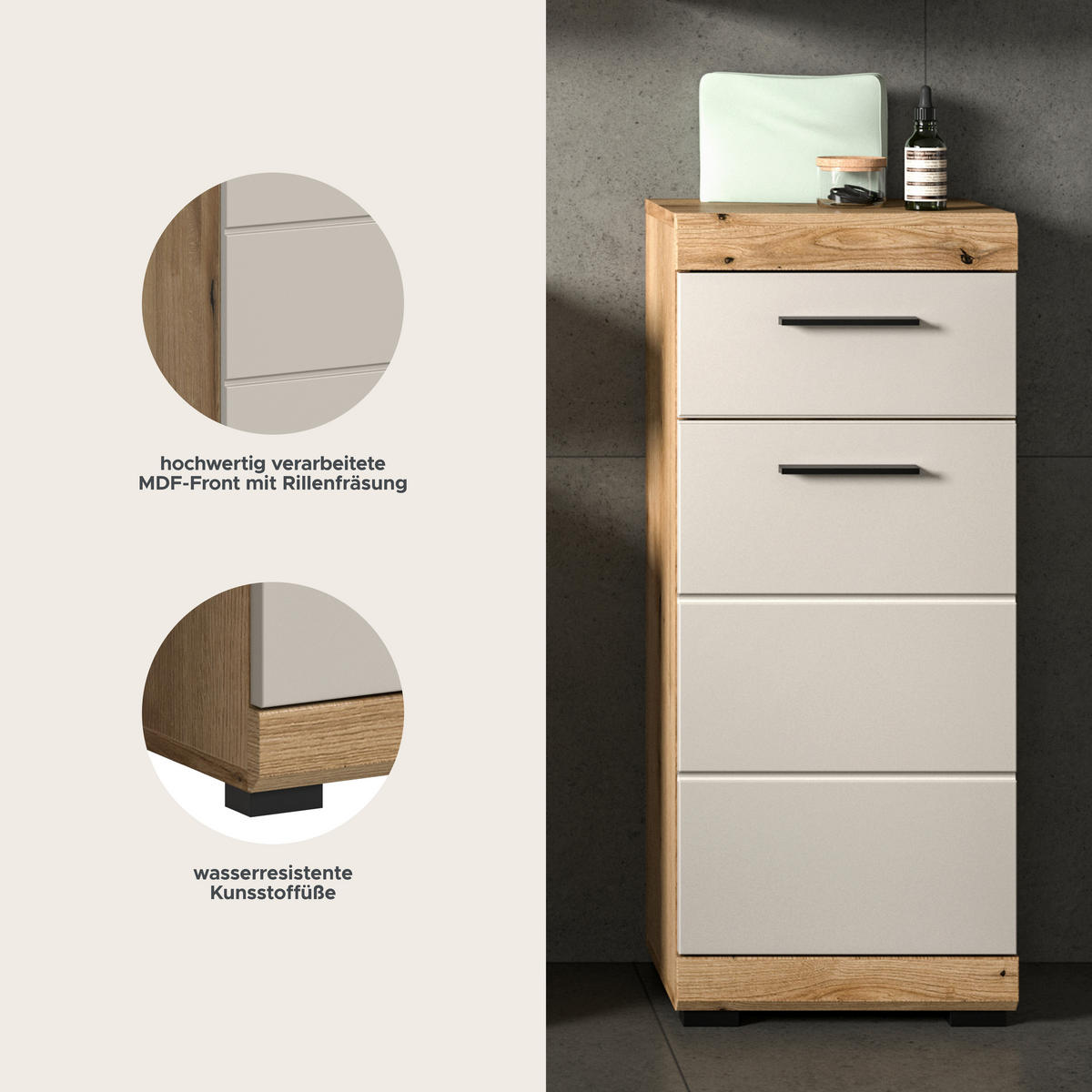 Badhochschrank Scout Evoke Oak Nachbildung Kaschmirgrau Nachbildung B/H/T: ca. 37x88x31 cm Scout - Kaschmirgrau (37,00/88,00/31,00cm) - xonox.home