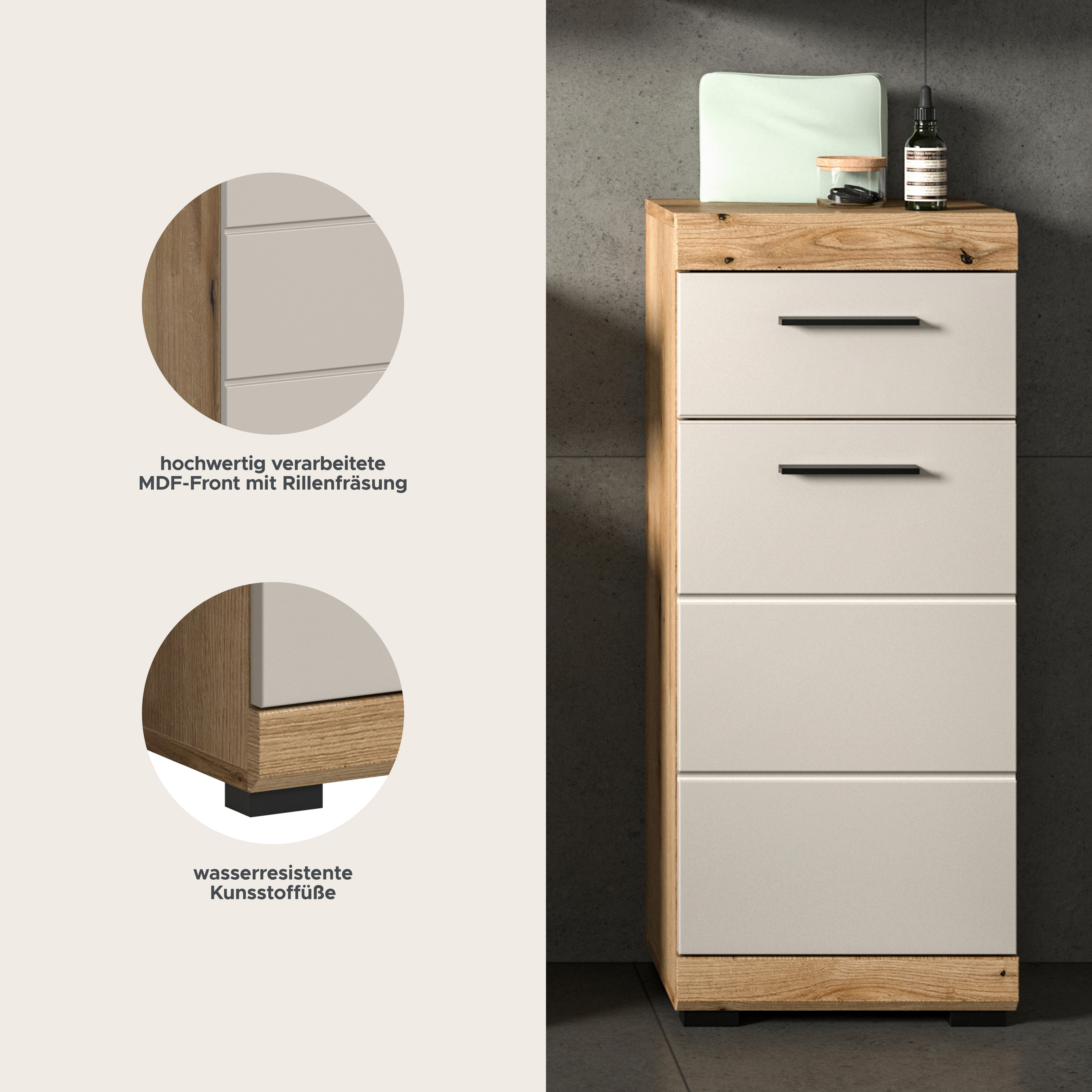 Thumbnail - Badhochschrank Scout Evoke Oak Nachbildung Kaschmirgrau Nachbildung B/H/T: ca. 37x88x31 cm