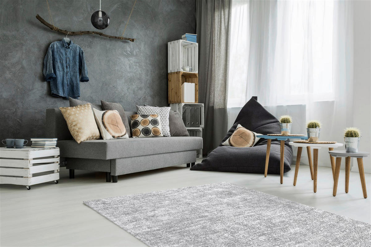Kayoom Kurzflorteppich Etna 110 silber B/H/L: ca. 80x0,9x150 cm Etna 110 - silber/grau (150,00/80,00/0,90cm) - Kayoom