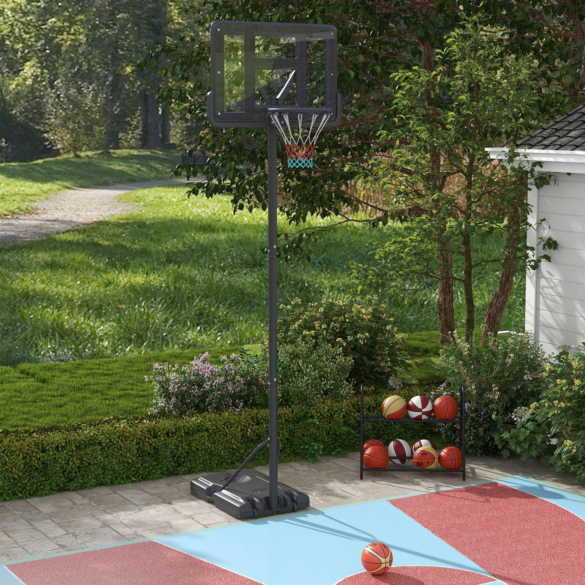 SPORTNOW Basketballkorb schwarz B/H/L: ca. 60x90x370 cm Basketballständer - schwarz (370,00/60,00/90,00cm) - SPORTNOW