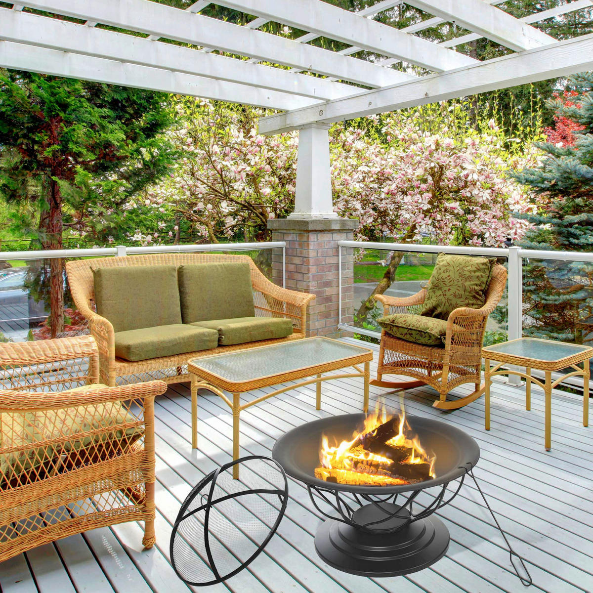 Outsunny Feuerschale schwarz Metall B/H/L: ca. 75x55x75 cm Feuerschale - schwarz (75,00/75,00/55,00cm) - Outsunny