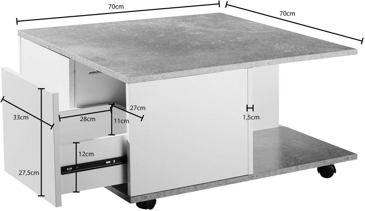 Couchtisch weiß B/H/T: ca. 70x36x70 cm Couchtisch - weiß (70,00/36,00/70,00cm) - Wohnling