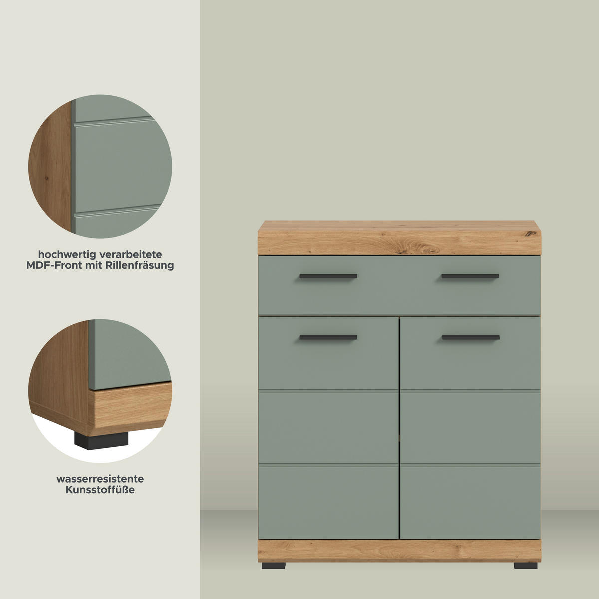 Schrank Scout Eiche Artisan Nachbildung salbei Nachbildung B/H/T: ca. 74x88x31 cm Scout - Eiche/salbei (74,00/88,00/31,00cm) - xonox.home