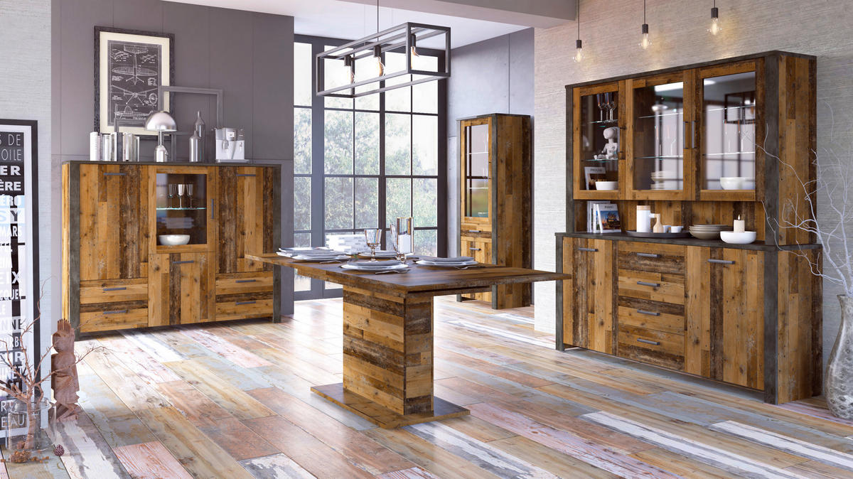 Vitrine Oregon Old Wood Nachbildung Fresko Spanplatte B/H/T: ca. 70x193x44 cm Oregon - dunkelgrau (70,00/193,00/44,00cm)