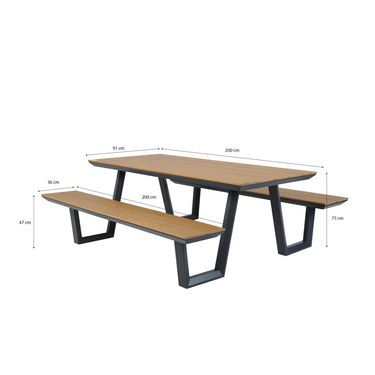 AXI Outdoor Living Picknicktisch Nori braun Metall B/H/L: ca. 190x75x200 cm Nori - braun/anthrazit (200,00/190,00/75,00cm) - AXI Outdoor Living