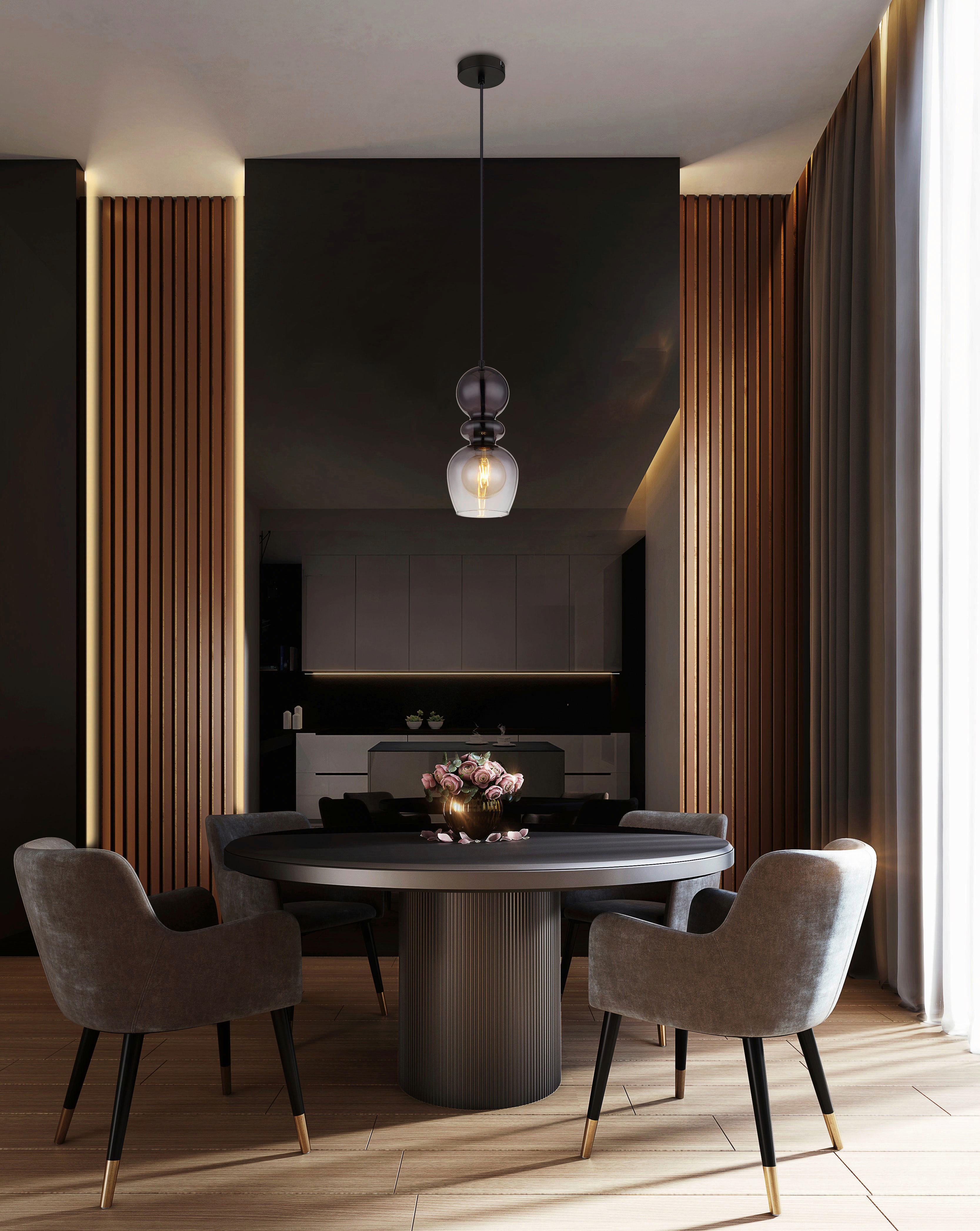 GLOBO Pendelleuchte CLARITY 15174H Rauch schwarz Metall H/D: ca. 150x15 cm E27 1 Brennstellen CLARITY - schwarz/Rauch (15,00/150,00cm) - GLOBO