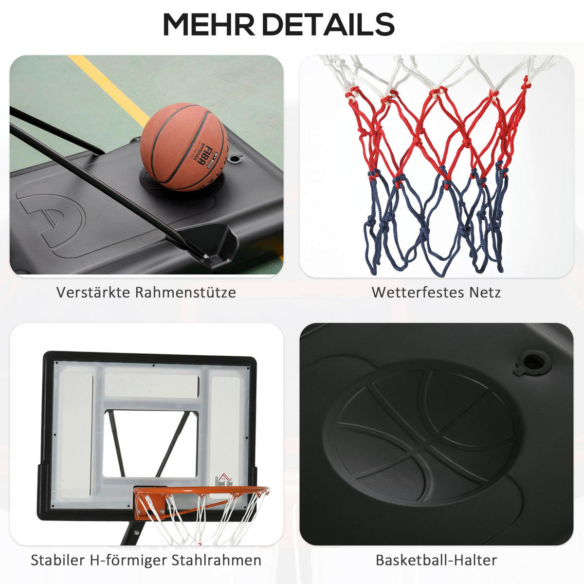 HOMCOM Basketballkorb schwarz B/H/L: ca. 60x90x310 cm Basketballständer - schwarz (310,00/60,00/90,00cm) - HOMCOM
