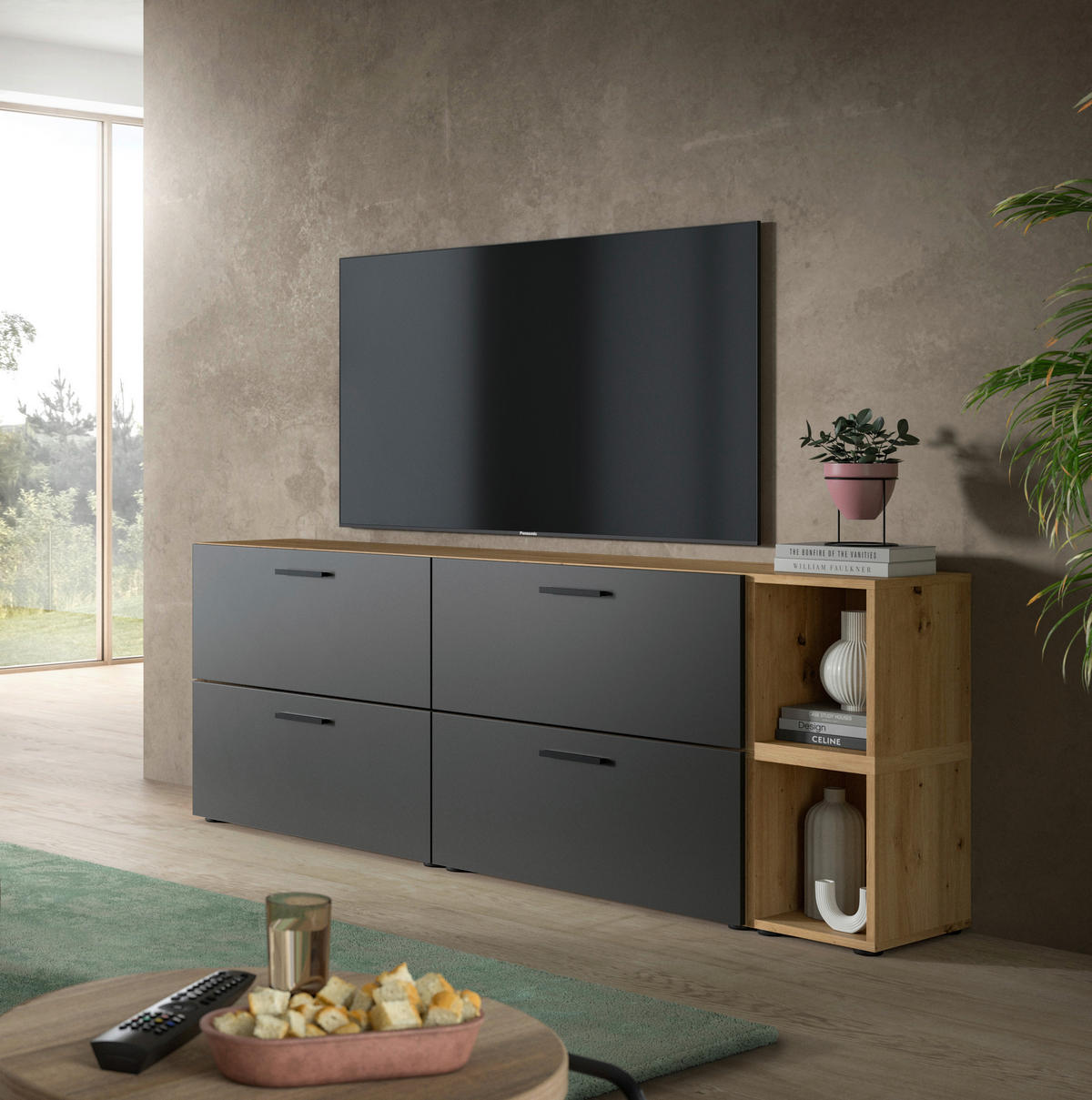 Wohnwand-Set TheOne Eiche Artisan Nachbildung anthrazit B/H/T: ca. 75x32x34 cm TheOne - Eiche/anthrazit (75,00/32,00/34,00cm)