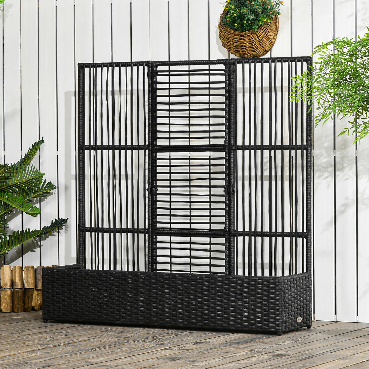 Outsunny Blumenkasten schwarz Polyrattan B/H/L: ca. 103x29x103 cm Blumenkasten - schwarz (103,00/103,00/29,00cm) - Outsunny