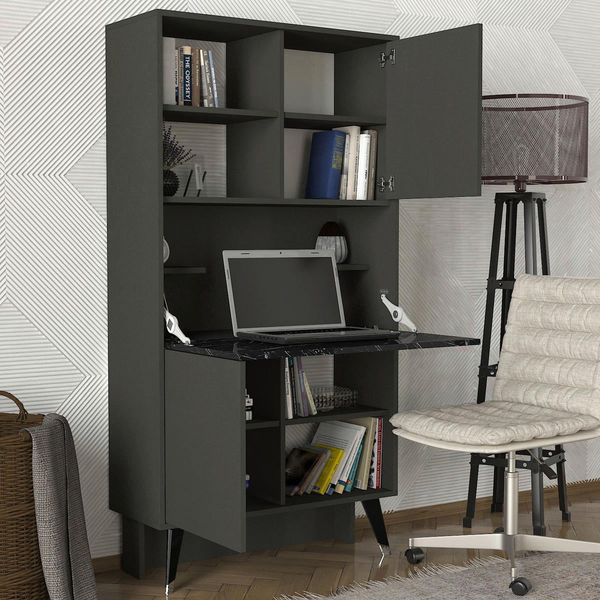 Regal Radica anthrazit Marmoroptik B/H/T: ca. 90x174x35 cm Radica - Marmoroptik/anthrazit (90,00/174,00/35,00cm) - moebel17