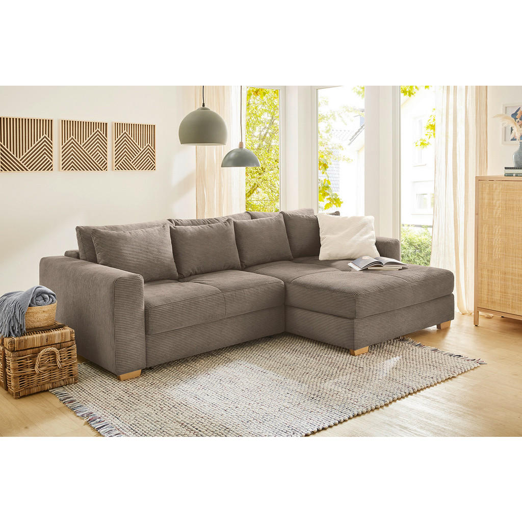 Thumbnail - Ecksofa beige Velourstoff B/H/T: ca. 288x86x186 cm