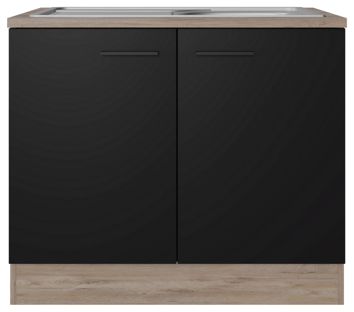 Spülenschrank Capri schwarz matt B/H/T: ca. 100x85x60 cm Capri - schwarz/Oak (100,00/85,00/60,00cm) - Flex-Well