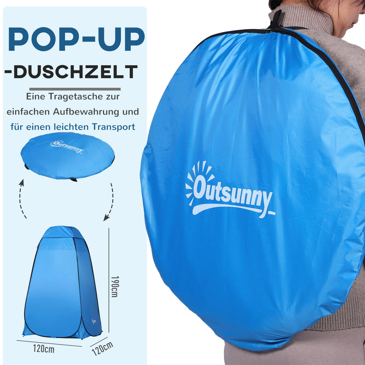 Outsunny Duschzelt blau Polyester B/H/T: ca. 120x190x120 cm Duschzelt - blau (120,00/190,00/120,00cm) - Outsunny