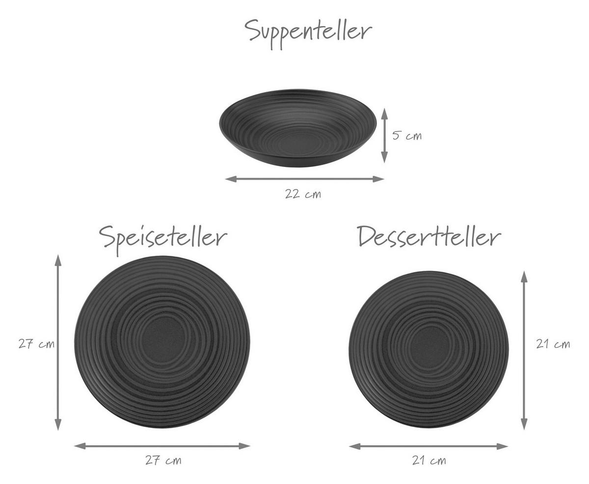 CreaTable Teller-Set Lava Stone schwarz Steinzeug Lava Stone - schwarz - CreaTable