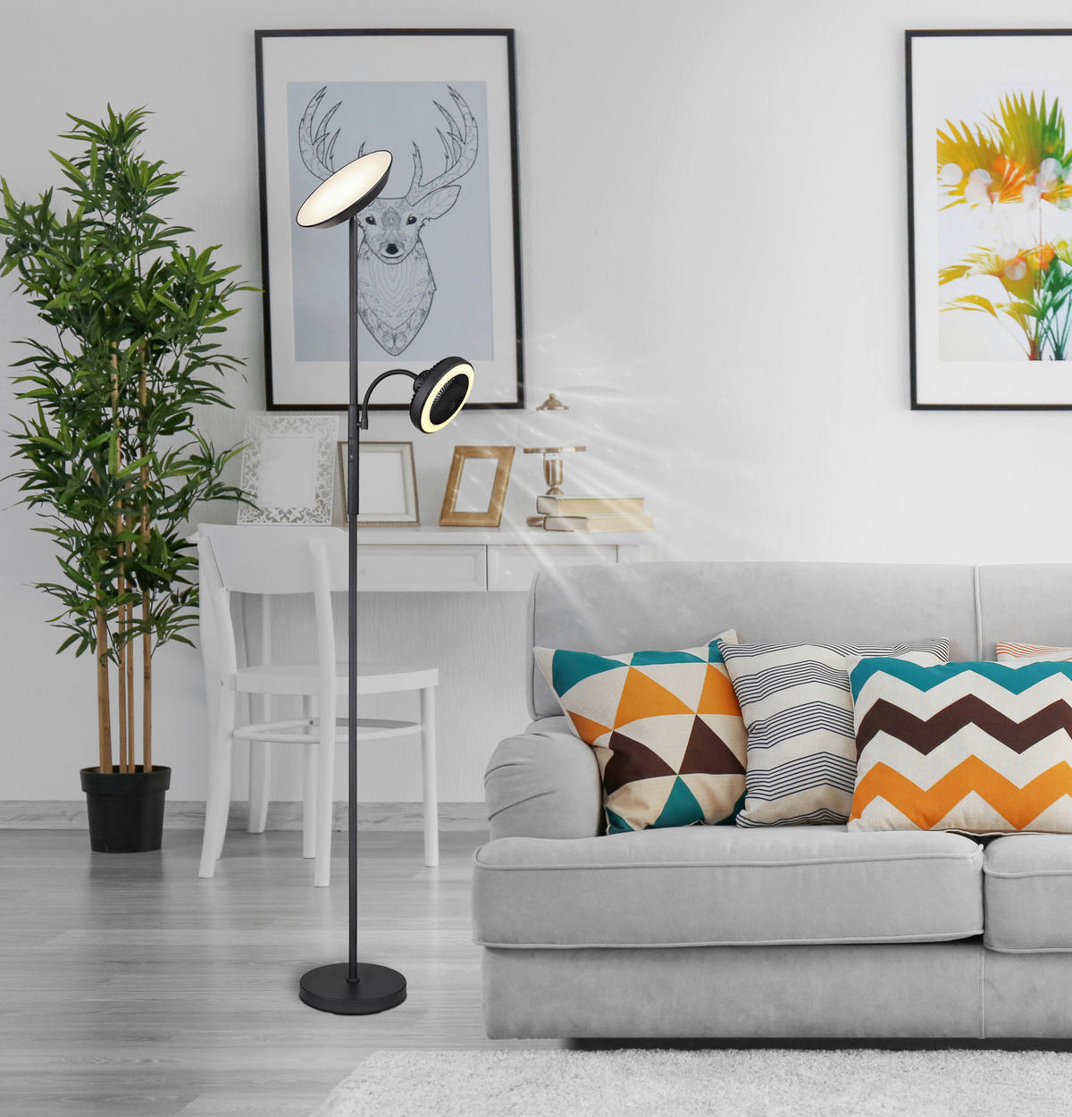 GLOBO Deckenfluter mattschwarz Chrom Metall Kunststoff B/H/T: ca. 25x178x33,7 cm DAVYD - Chrom/mattschwarz (25,00/178,00/33,70cm) - GLOBO