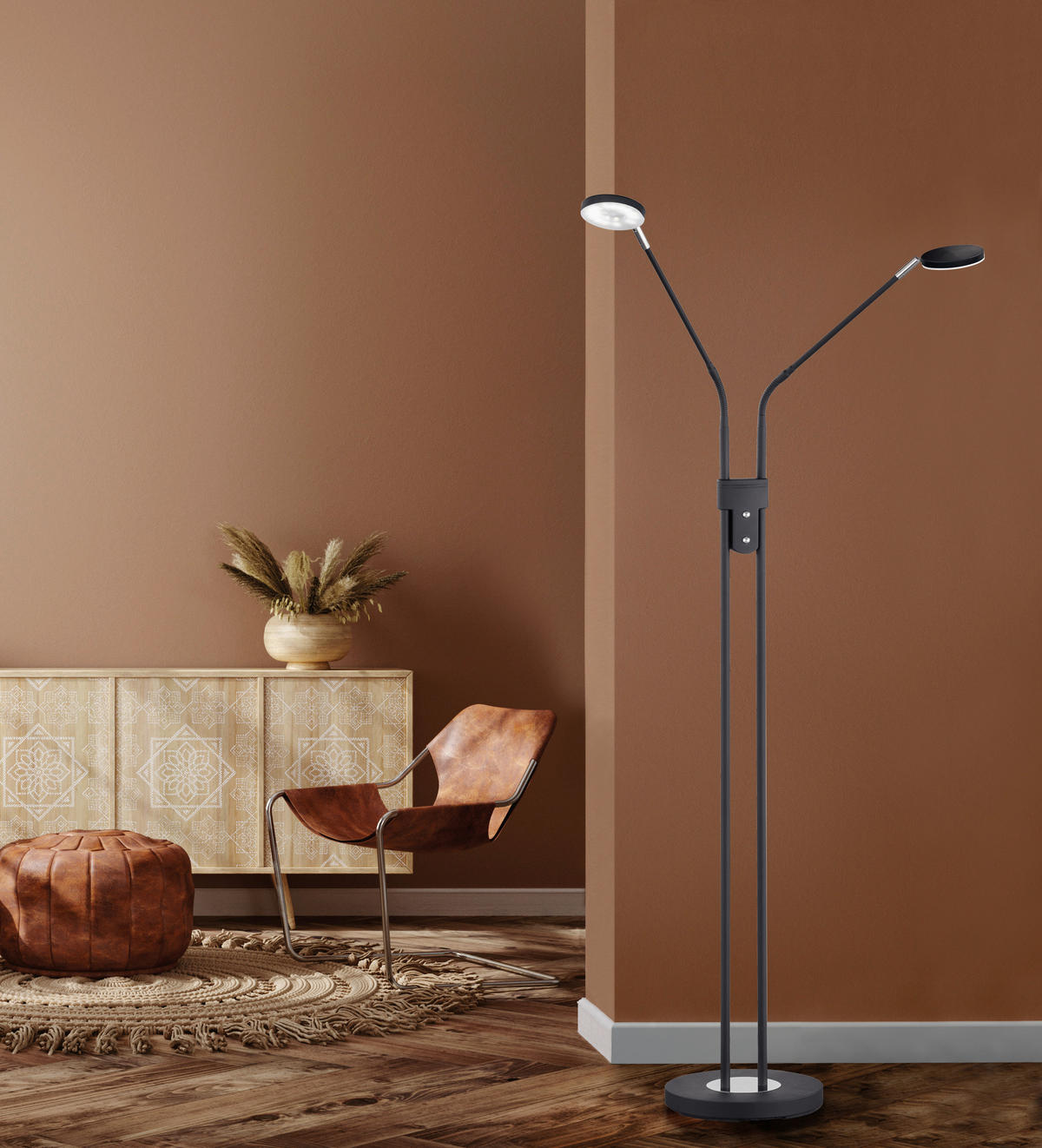 easy! by FHL Stehleuchte 840038 Luna schwarz Chrom Metall B/H/T: ca. 25x150x25 cm 2 Brennstellen Luna - schwarz/Chrom (25,00/150,00/25,00cm) - easy! by FHL