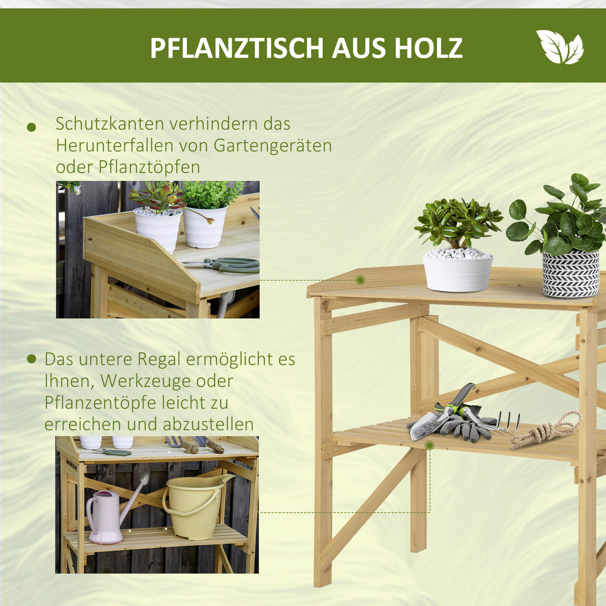 Outsunny Pflanztisch natur B/H/T: ca. 40x84x80 cm ca. 40 kg Pflanztisch 845-669 - natur (40,00/84,00/80,00cm) - Outsunny