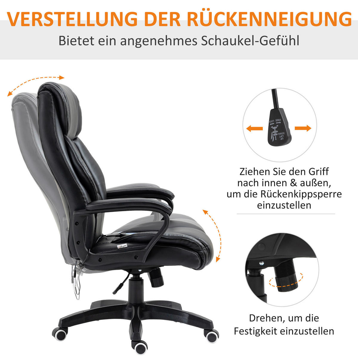 Chefsessel 921-321 schwarz Kunstleder Nylon Kunststoff 921-321 - schwarz (66,00/120,00/78,00cm) - Vinsetto