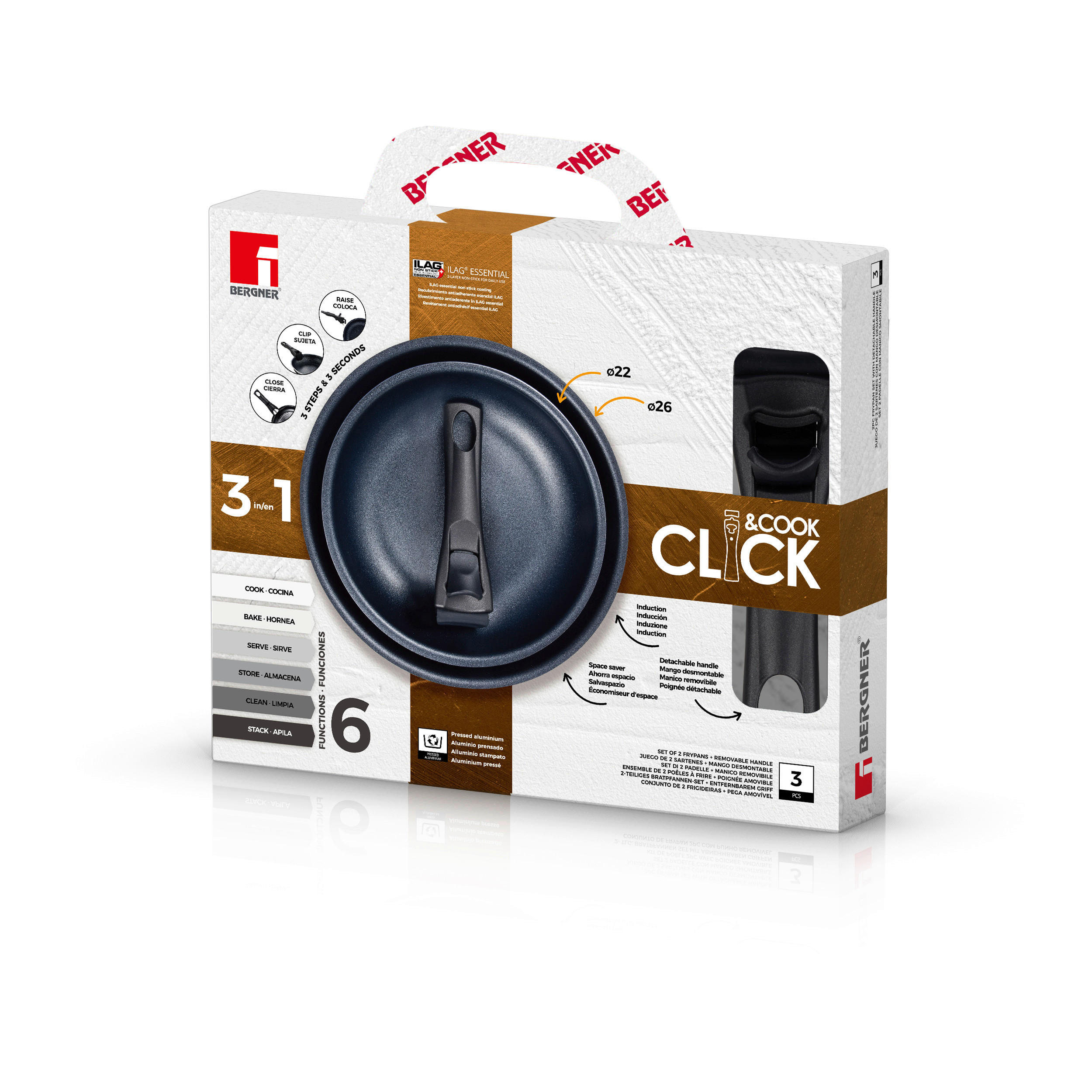 Thumbnail - BERGNER Pfannenset Click & cook schwarz Aluminium 3 tlg.