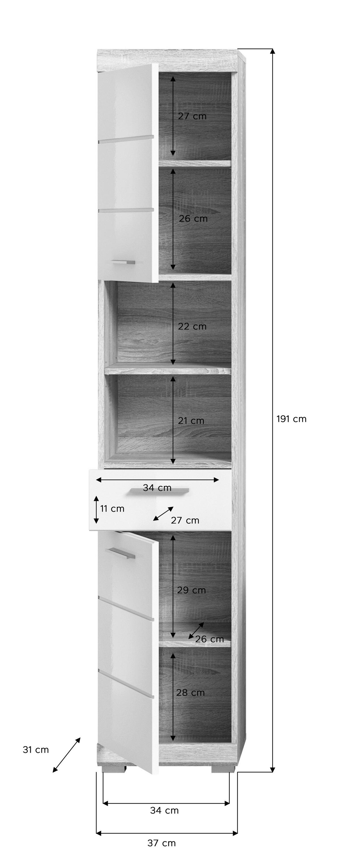 Badezimmer-Set LAMBADA Eiche Sonoma hell Nachbildung weiß Hochglanz B/H/T: ca. 112x191x34 cm LAMBADA - Eiche/weiß (112,00/191,00/34,00cm) - xonox.home