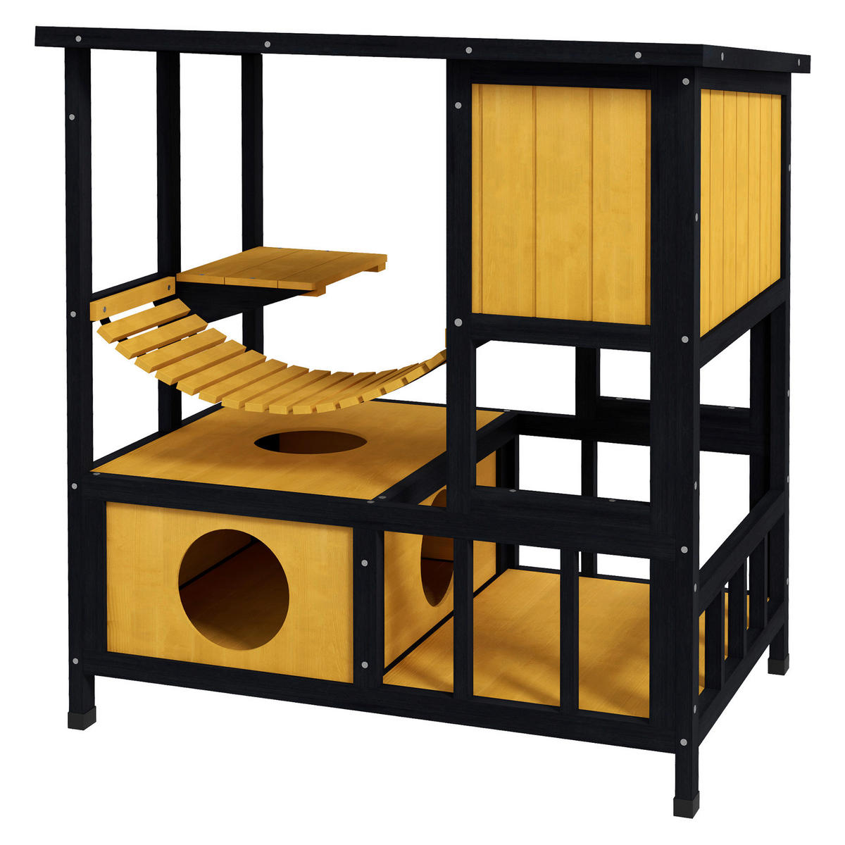 PawHut Katzen-Zubehör schwarz Polypropylen B/H/L: ca. 60x84,5x88 cm Katzenhaus - gelb/schwarz (88,00/60,00/84,50cm) - PawHut