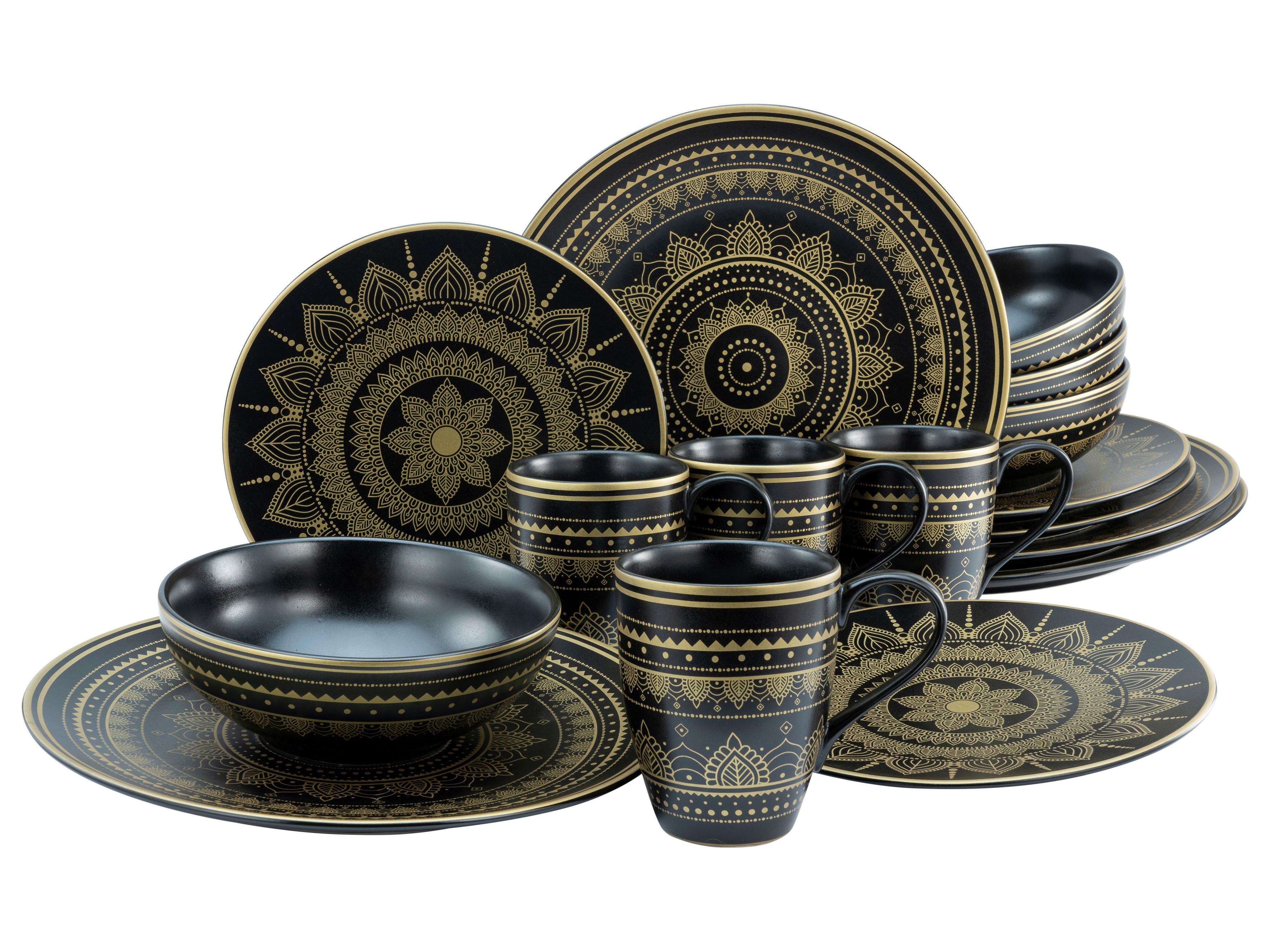 CreaTable Kombiservice MANDALA GOLD schwarz Steinzeug 16 tlg. günstig online kaufen